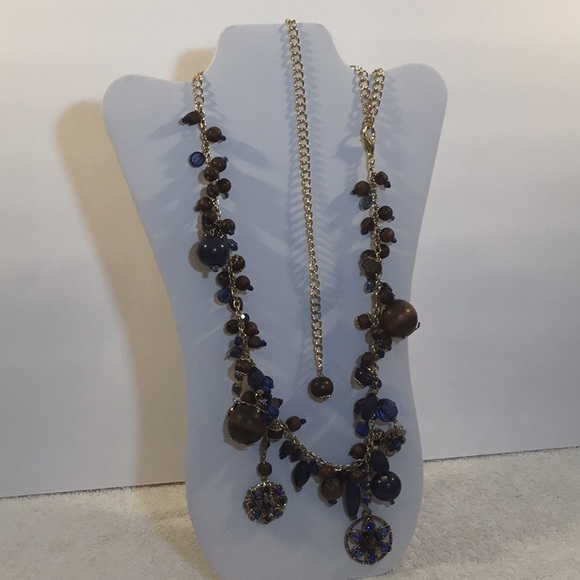 Wood & Crystal Necklace w/Long Gold Chain - Picture 2 of 5
